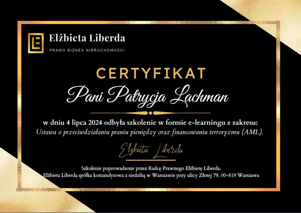 patrycja lachman certyfikat AML